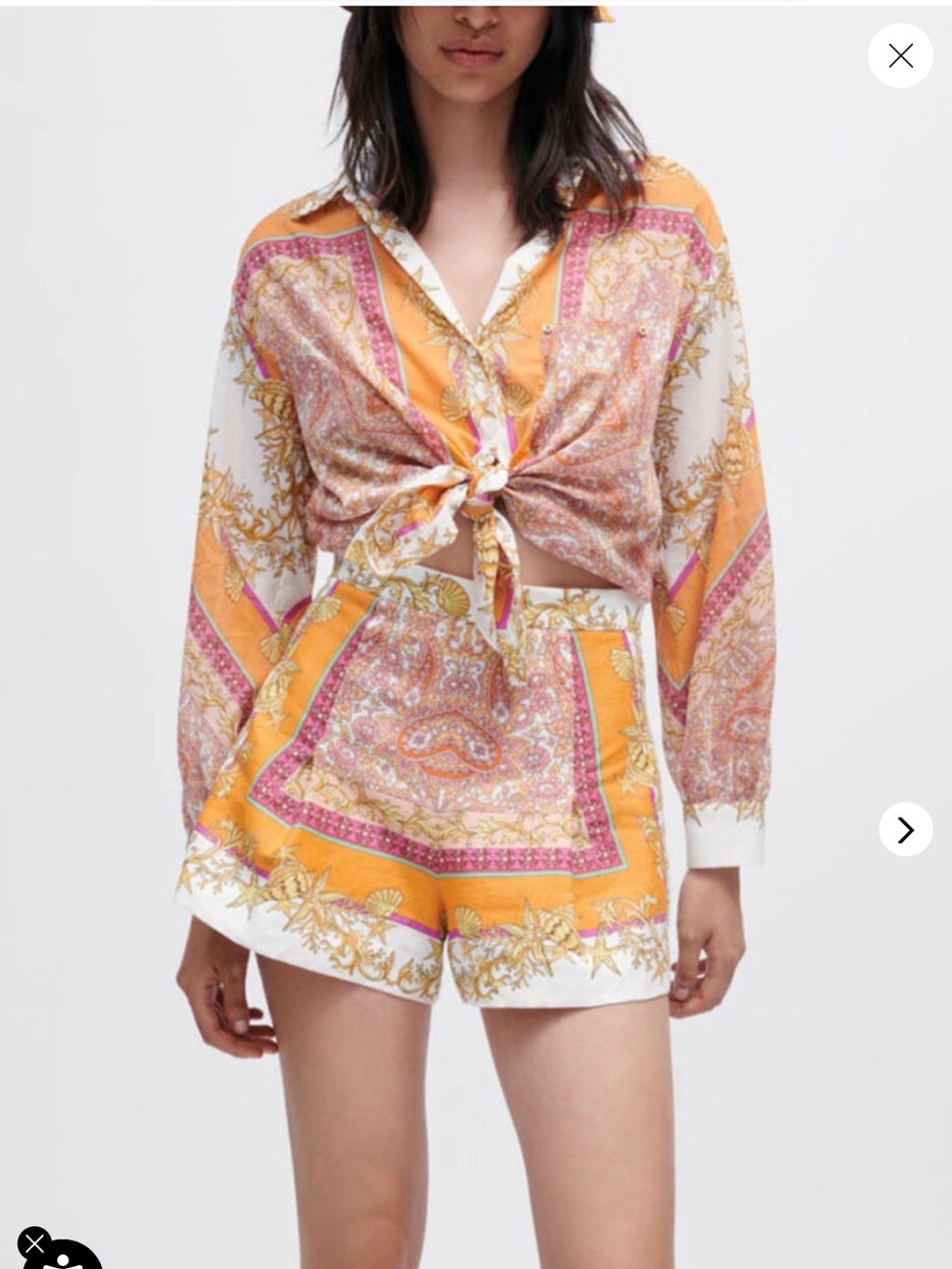 Maje size medium 42 100% linenOrange & Pink Paisley Scarf-Print shorts $295